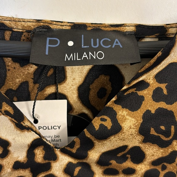 P Luca Milano Women’s High Low Blouse Leopard print NWT Size Large - Picture 2 of 6